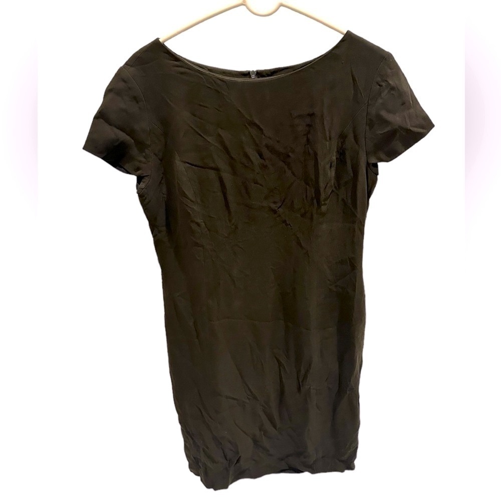 Josephine Chaus 100% Silk Brown Green Knee Length Dress Short Sleeve